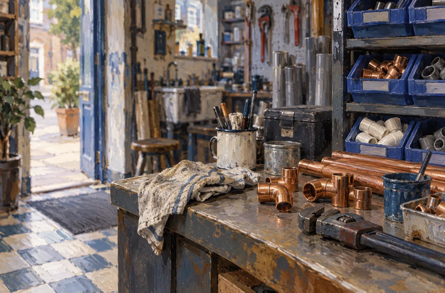 Illustration of plumbing businesses and their working space